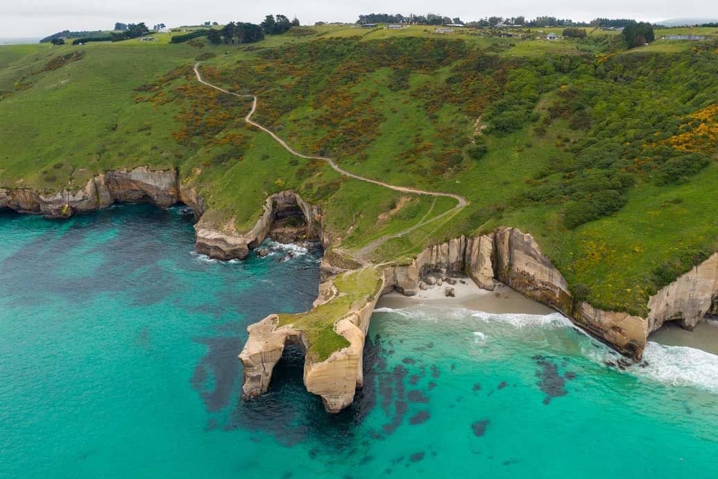 Tunnel Beach Ariel view of Tunnel Beach in Dunedin