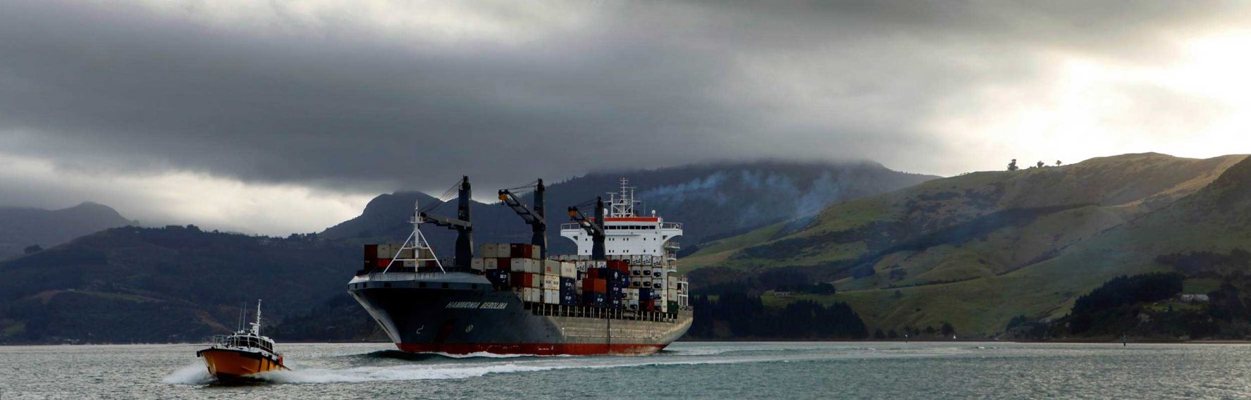 Container ship leaving the harbour