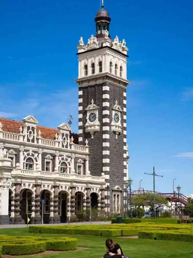 Exterior of the Dunedin Railway Station. 